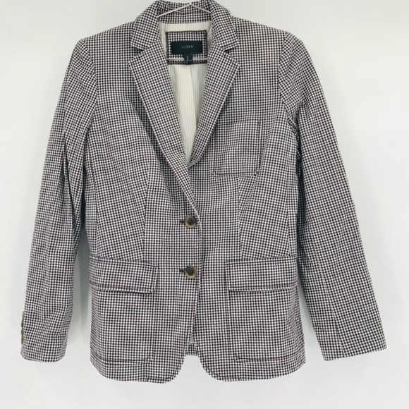 J Crew Women's Rhodes Blazer in Micro Gingham Red Navy Size 2 - Picture 1 of 10